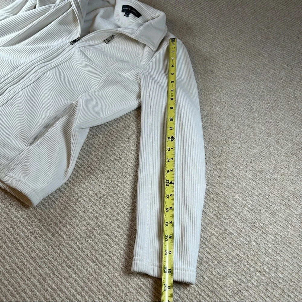 Andrew Marc Cream Ribbed‎ Jacket Women's Small Full Zip Quiet Luxury Minimalist